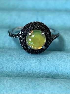 Ethiopian Opal and Black Spinel Ring size 9